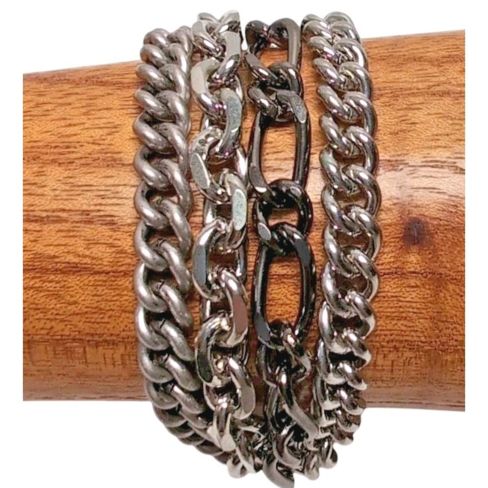 Steel by Design Stainless Toggle Bracelet Chunky Multi Strand Chains Silver